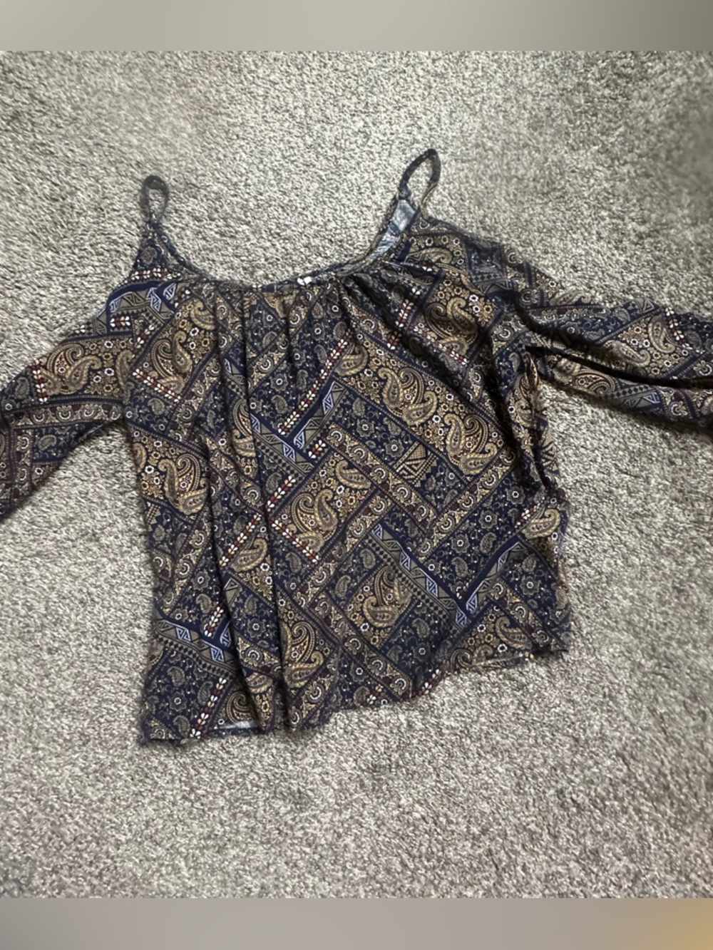 Navy Paisley Top with Gold Accents